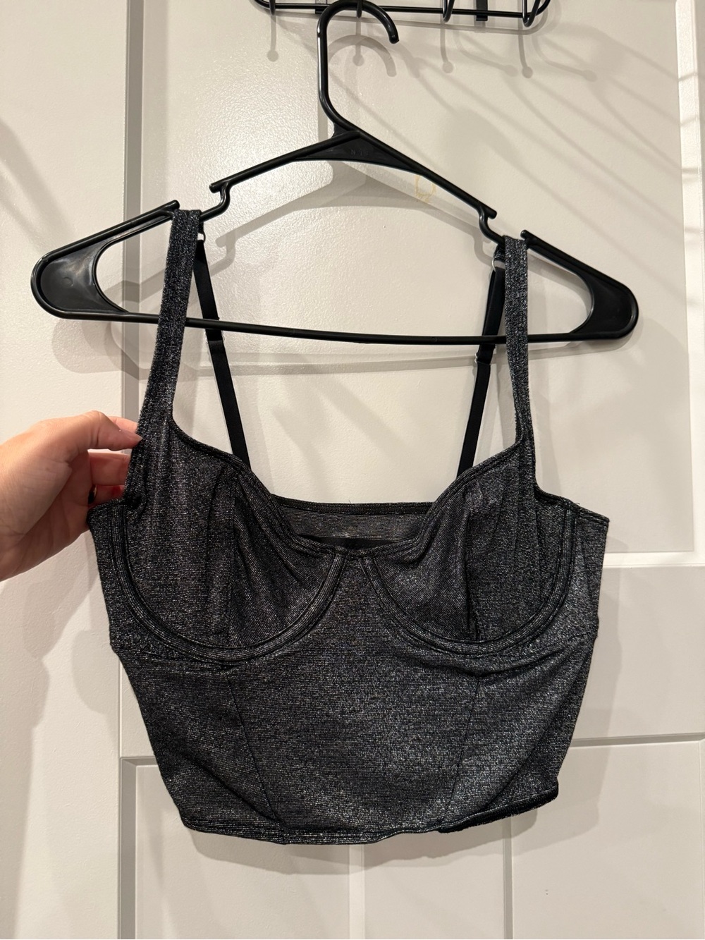 Gilly Hicks Shimmery Charcoal Black Crop Bustier Top